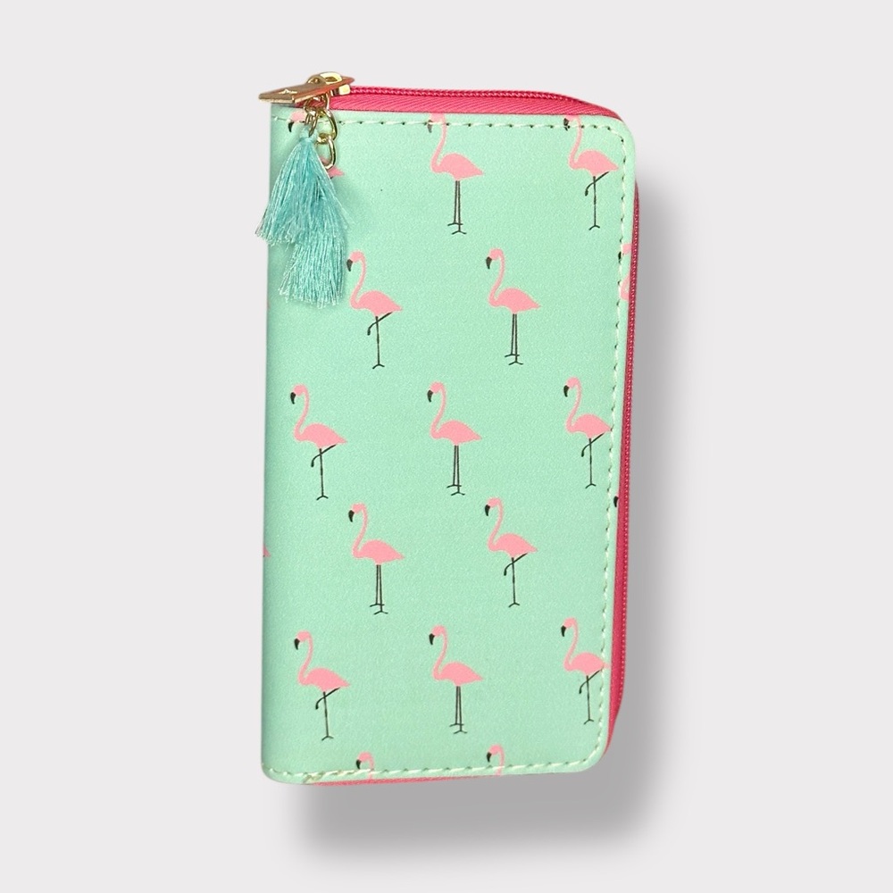 Flamingo Print Mint Green Long Zipper Wallet 🦩